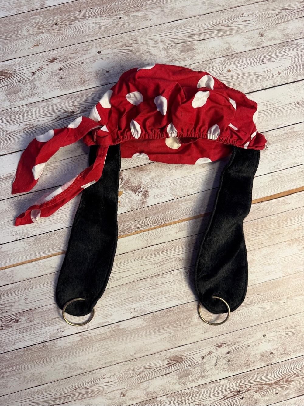 Vintage - Disney Goofy Red Polka Dot Headscarf with Black Ear - pirate